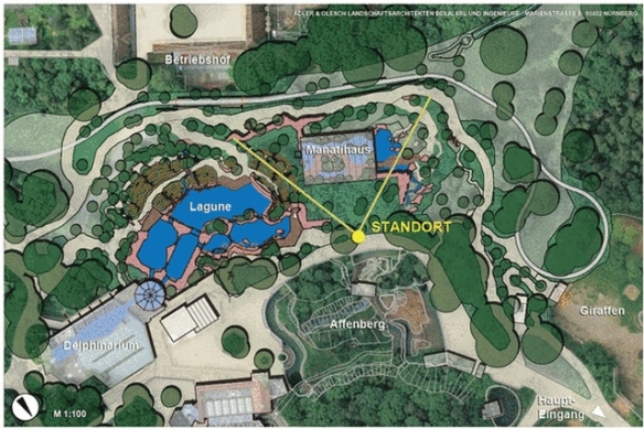 Plan der Delphin-Lagune mit Manatihaus (Entwurf)