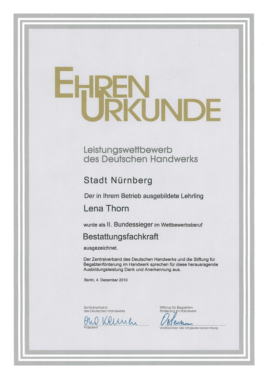 II.Bundessieger Ehrenurkunde