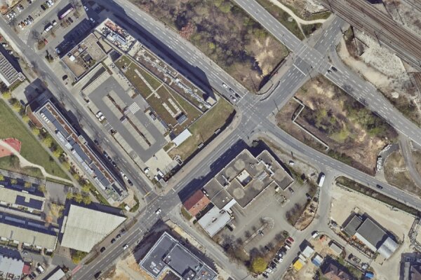 Luftbild der Schwabacher Straße auf Höhe des Frankenschnellwegs