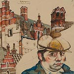 Michael Mathias Prechtl: Antwerpen, im Beginenhof (mit Selbstporträt), 1970/71.