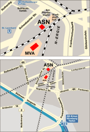 Zwei Grafiken mit Anfahrtsplan zum ASN