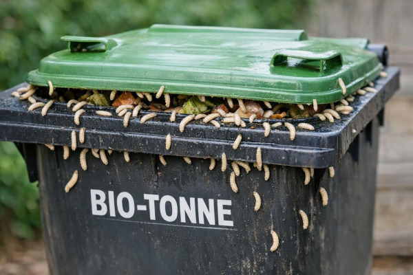 Biotonne aus der Maden kriechen