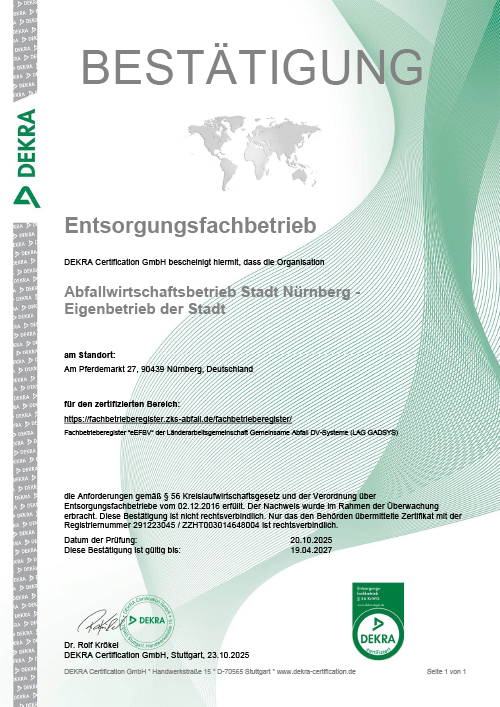 © ASN / Stadt Nürnberg Zertifikat Bestätigung EFB © ASN / Stadt Nürnberg