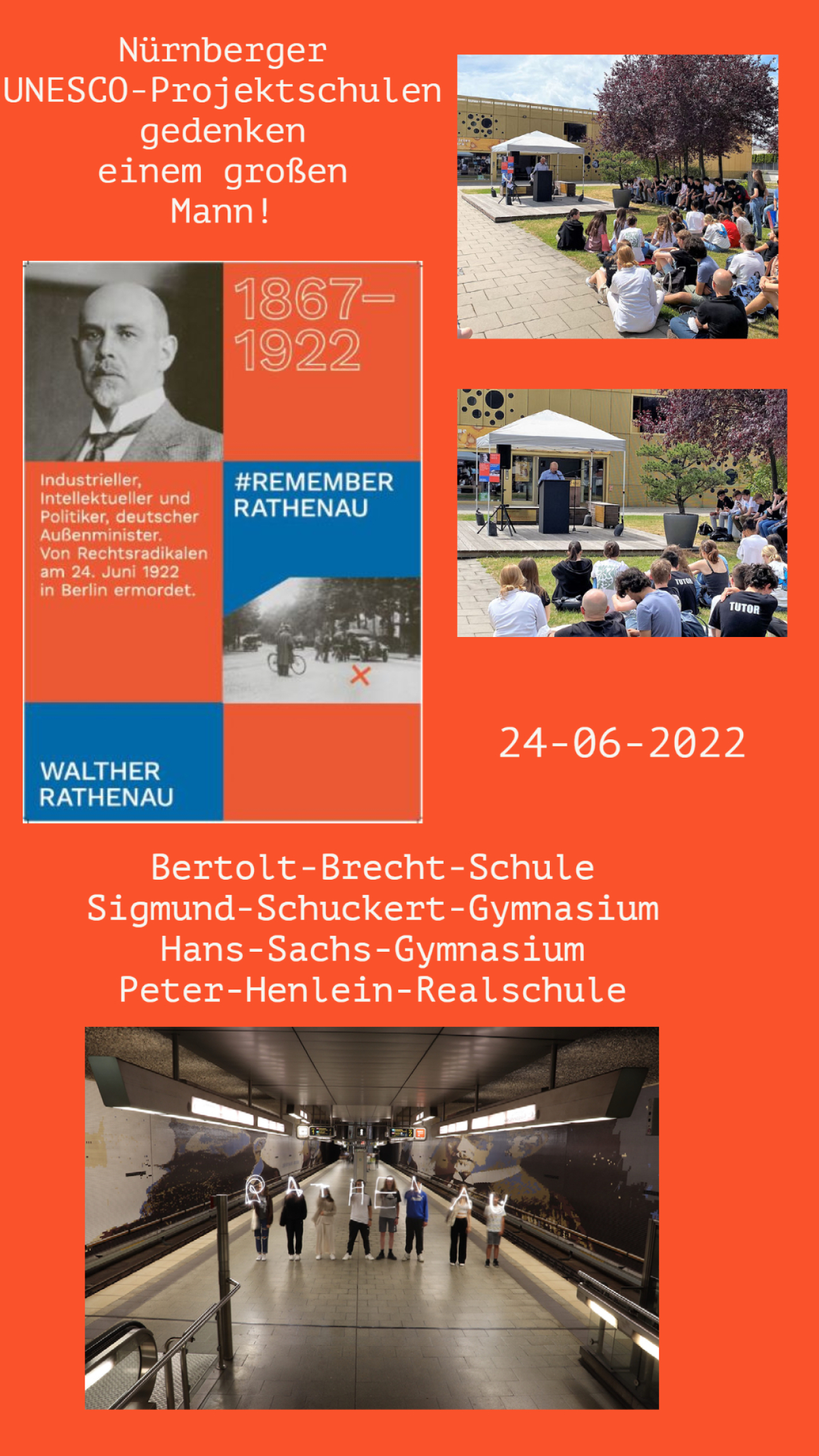 100 Jahre Todestag Walter Rathenau, Bild © Mario Frank - Bertolt-Brecht-Schule / Stadt Nürnberg