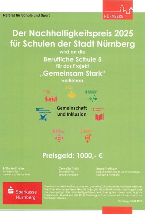 Nachhaltigkeitspreis 2025 © Stadt Nürnberg, Referat Umwelt und Gesundheit, Referat Schule und Sport