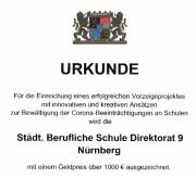 Urkunde Staatsministerium Vorzeigeprojekt