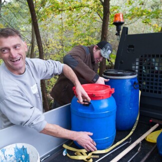 Utensilien wie Kescher und Heugabel 