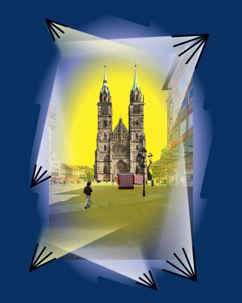 Die Lorenzkirche im Scheinwerferlicht: Sie hat die Abstimmung über den Projektionsort für die Blaue Nacht 2027 gewonnen © Uwe Niklas / Studio Pandan/Stadt Nürnberg