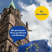 Bild der Lorenzkirche mit einer Europaflagge und dem Text "EU-Newsletter"
