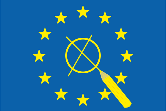 Bild einer EU-Flagge mit einem Kreis, in dem ein Stift ein Kreuz macht