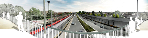 Blick vom Leiblsteg auf den Frankenschnellweg - Visualisierung