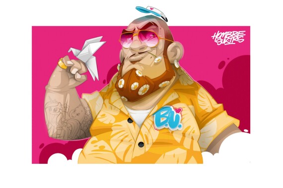 Zeichnung eines  Manns mit Blumen und farbenfrohen Motiven im Rahmen der Kampagne "Männlichkeit ist so viel mehr".