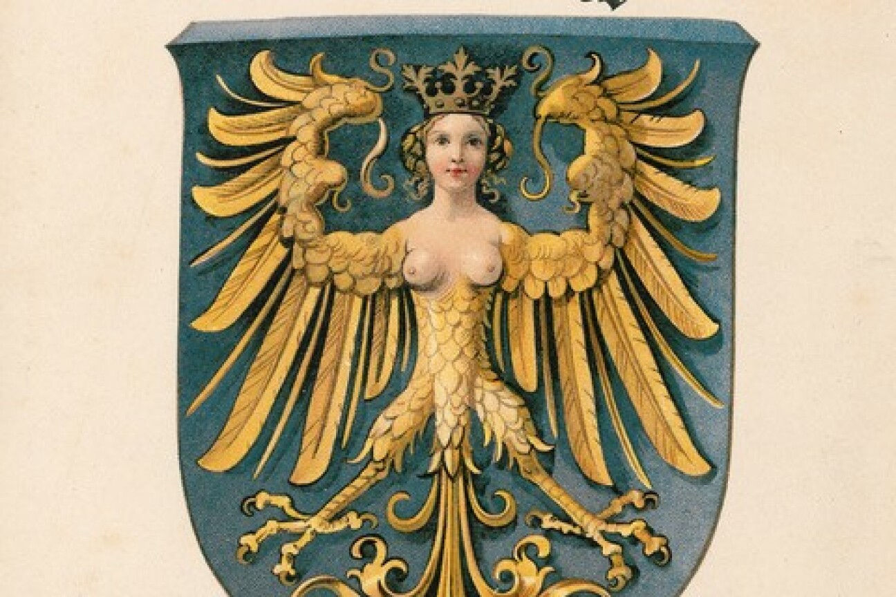 Nürnbergs Großes Stadtwappen, der sogenannte „Jungfrauenadler“, Bucheinlage aus dem Firmenarchiv der Bronzegießerei Lenz, Bild © Farblithographie: Druck E. Nister, Nürnberg, um 1900. (StadtAN E 9/647 Nr. 46_1) Sommerausstellung Stadtarchiv 3, Bild © Farblithographie: Druck E. Nister, Nürnberg, um 1900. (StadtAN E 9/647 Nr. 46_1)