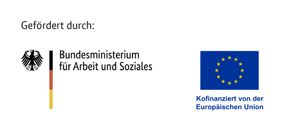 Förderlogo ESF Plus. Logo des Bundesinnenministerium für Arbeit und Soziales und Logo der Europäischen Union