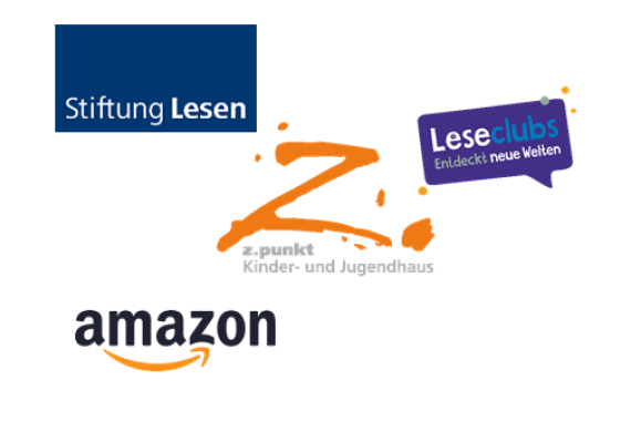 Logos der Leseclub Partner: Amazon, Stiftung Lesen, z.punkt