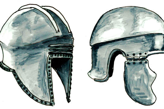 Gezeichnete Helme des Mittelalters