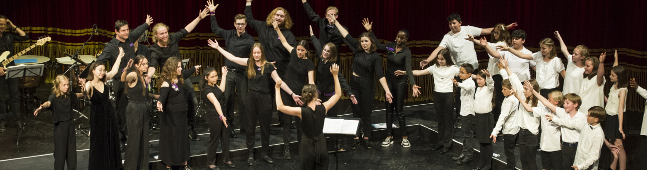 Zwei Chören gestikulieren beim Singen