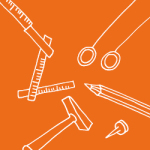 Grafik mit Werkzeugen auf orangenen Hintergrund