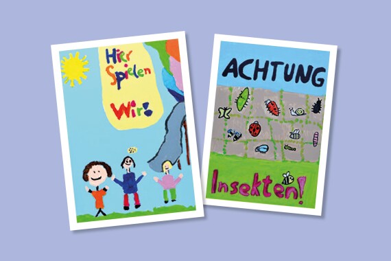 Hier sind von Kindern gemalte Plakate abgebildet.