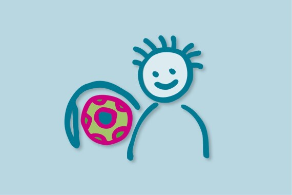 Eine Illustration von einem Kind, das einen Ball in Händen hält.