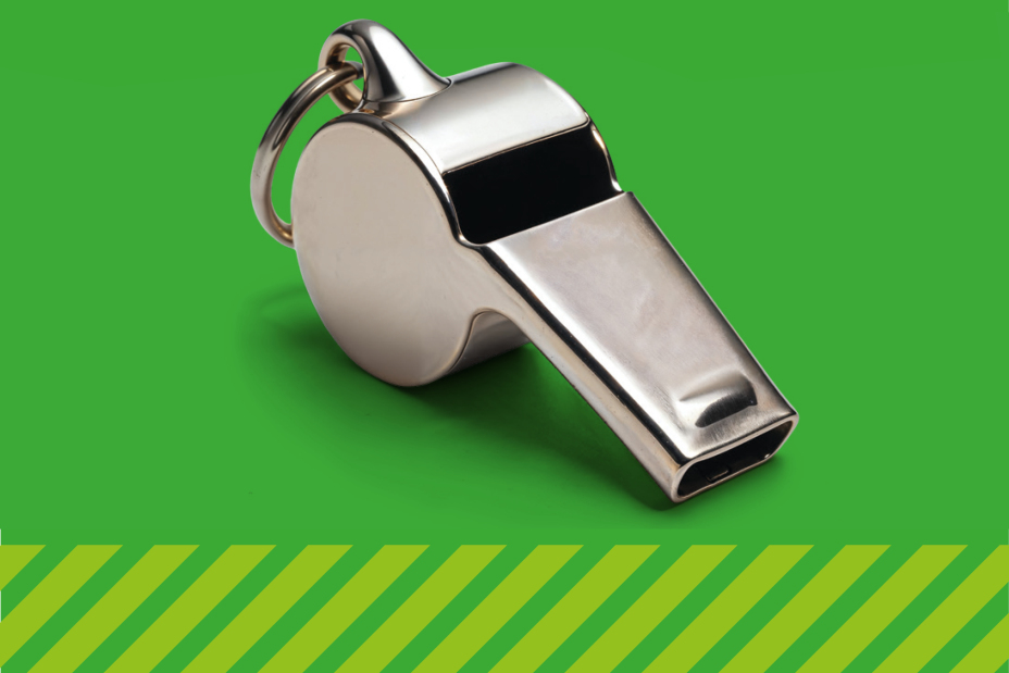 Eine Trillerpfeife auf grünem Grund als Symbol für den Startschuss zur Klimaschutzkampagne Nürnbergs