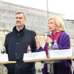 Am Mittwoch, 15. Oktober 2025, informierte die Stadt Nürnberg im Beisein (v. links) von Oberbürgermeister Marcus König, Ministerpräsident Dr. Markus Söder, Bürgermeisterin Prof. Dr. Julia Lehner und Planungs- und Baureferent Daniel F. Ulrich über den Stand des Gesamtprojekts Lern- und Begegnungsort Zeppelintribüne.