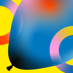 Anlässlich zum 50. jährigen Jubiläum der Nürnberger Kulturläden zeigt das Bild einen blauen Luftballon auf gelben Hintergrund, zusätzlich verziert mit den beiden Stadtringen in rosa, rot, blau und gelb.