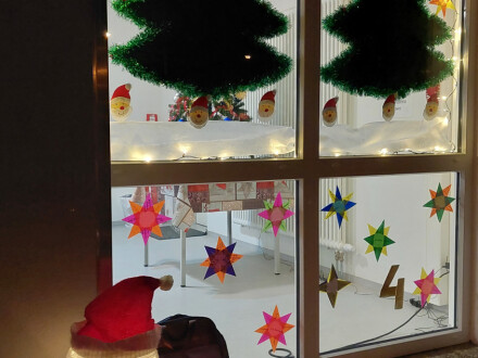 Foto von einem weihnachtlich geschmückten Fenster vom Mögeldorfer Advents·kalender.