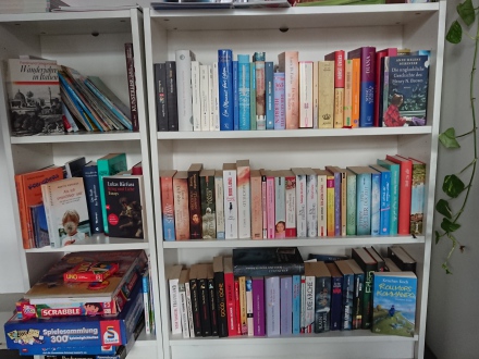 Foto von einem weißen Regal mit drei Regal·brettern. Das Regal ist voll mit Büchern., Bild © Birgit Kretz / Stadt Nürnberg