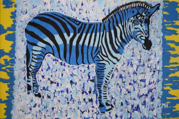 Gemälde von einem blau-weißen Zebra