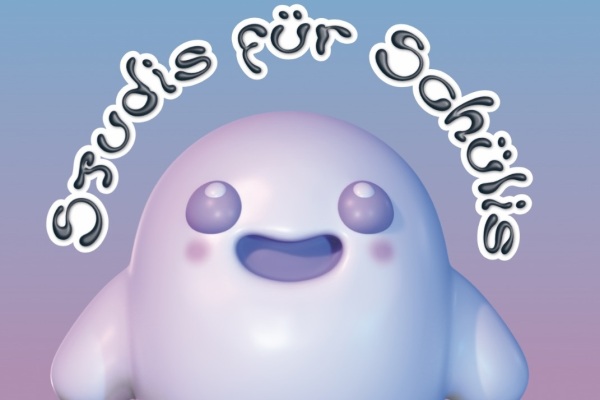 Lächelndes 3D Männchen, Darüber Text Studis für Schülis