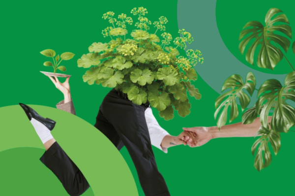 Flyerkarte in grün mit Pflanzen