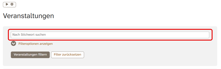 Ein Teil von der Internet·seite: Veranstaltungen. Um das Such·feld ist ein roter Rahmen., Bild © Stadt Nürnberg