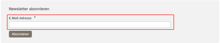 Formular der Newsletter Anmeldung mit einem roten Rahmen um das Feld E-Mail-Adresse, Bild © KUF