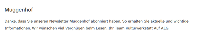 Screenshot der bestätigten Newsletter Anmeldung, Bild © KUF