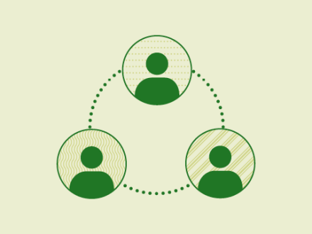 Das Bild zeigt 3 Kreise. In den Kreisen ist jeweils das Symbol für: Person. Die Kreise sind miteinander verbunden. Die Kreise stehen für: Team.