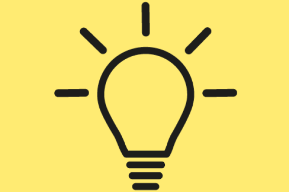 Eine leuchtende Glüh·birne auf einem gelben Hintergrund.