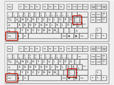 Das Bild zeigt die Tasten auf einer Computer·tastatur für: Schrift·größe ändern.