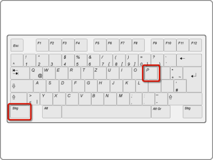 Das Bild zeigt die 2 Tasten auf einer Computer·tastatur für: Drucken.