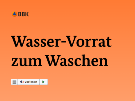 Teil von der Internet·seite in Leichter Sprache vom BBK zum Thema: Wasser·vorrat zum Waschen., Bild © Bundesamt für Bevölkerungsschutz und Katastrophenhilfe