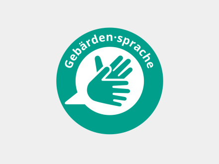 Label für Deutsche Gebärden·sprache von der Stadt Nürnberg.