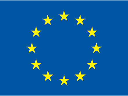 Das Bild zeigt das Zeichen von der EU. Das Zeichen besteht aus einem dunkel·blauen Hintergrund und 12 gelben Sternen. Die Sterne bilden einen Kreis.