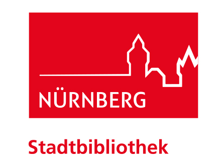 Das Bild zeigt das Logo von der Stadt·bibliothek Nürnberg. In einem roten Kasten sind die Umrisse von der Kaiser·burg in weiß. Unter den Umrissen steht in weißer Schrift das Wort: Nürnberg. Unter dem roten Kasten steht in roter Schrift das Wort: Stadtbibliothek.
