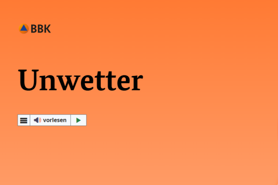 Teil von der Internet·seite in Leichter Sprache vom BBK zum Thema: Unwetter.