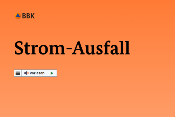 Teil von der Internet·seite in Leichter Sprache vom BBK zum Thema: Strom·ausfall.
