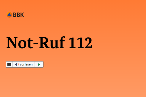 Teil von der Internet·seite in Leichter Sprache vom BBK zum Thema: Not·ruf 112.
