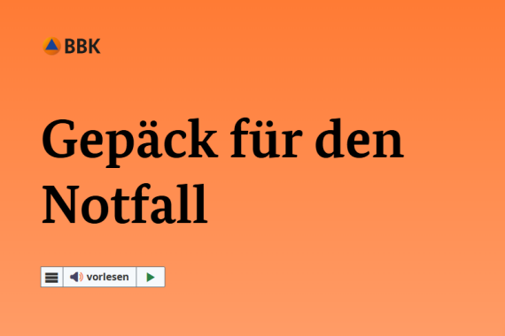 Teil von der Internet·seite in Leichter Sprache vom BBK zum Thema: Gepäck für den Notfall.