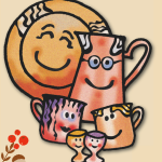 Logo des Herbstmarktes, welches einen Teller und mehrere Tassen mit freundlichen Gesichtern zeigt