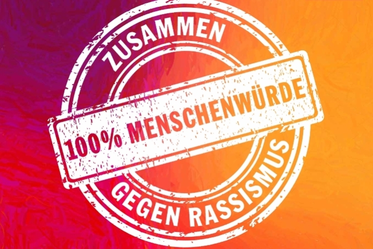 Stempellogo Menschenwuerde orange lila
