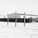 Polnische Kriegsgefangene beim Appell im Lager Langwasser im Winter 1939/40.